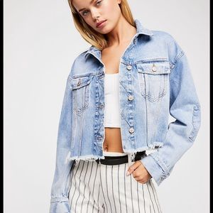 Free people raw hem cropped denim jacket